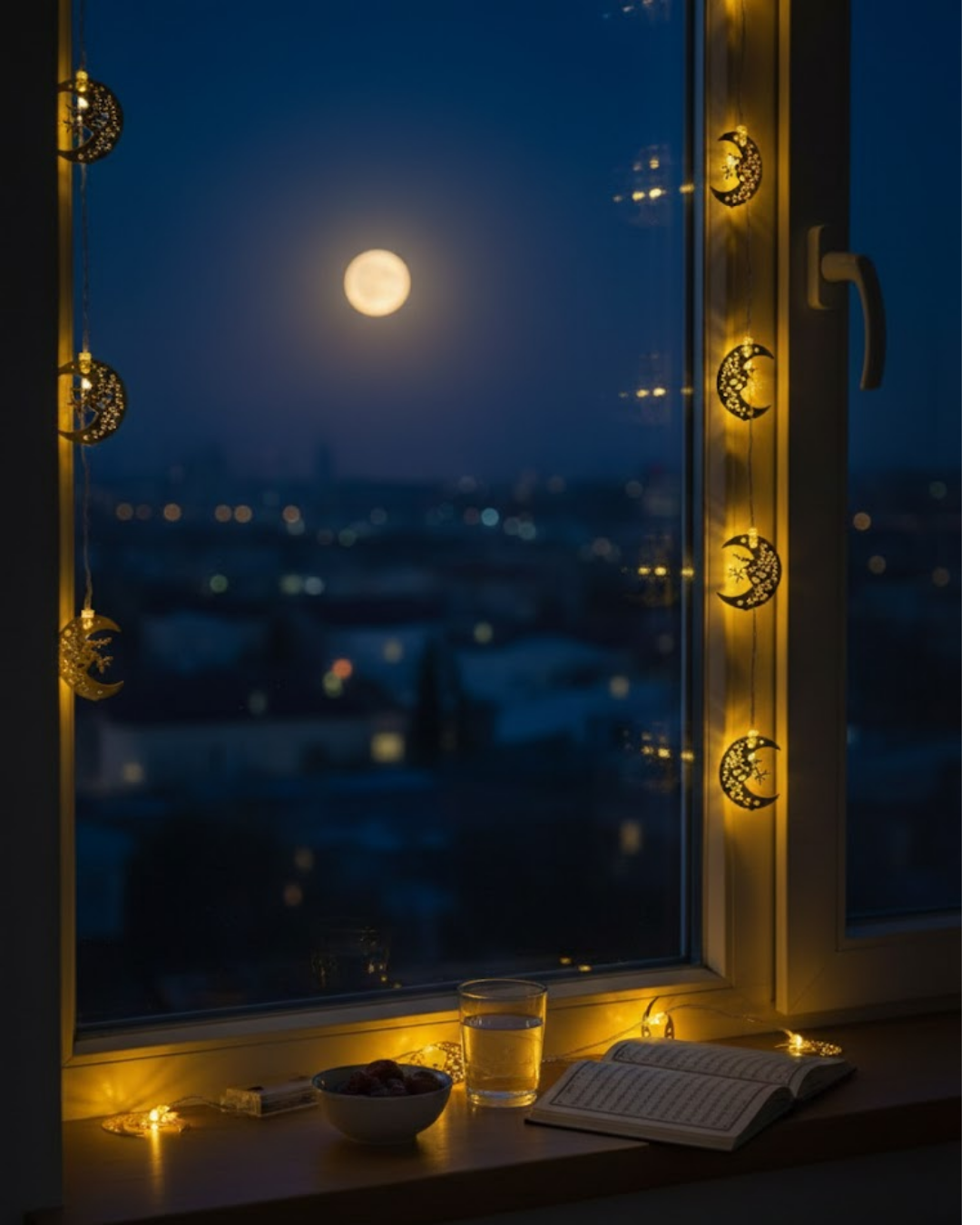 Gold Renk Metal Minareli Hilal LED Işık Pilli Ramazan Süsü
