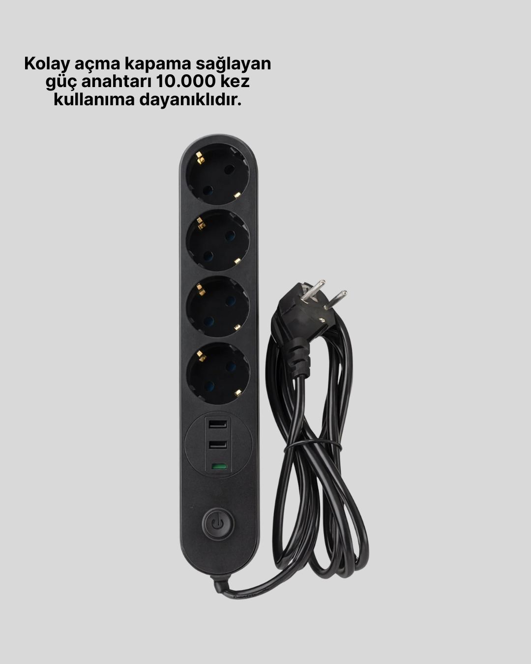 4 Priz 2 USB 1 Type-C Akım Korumalı Çoklu Priz Led Anahtarlı