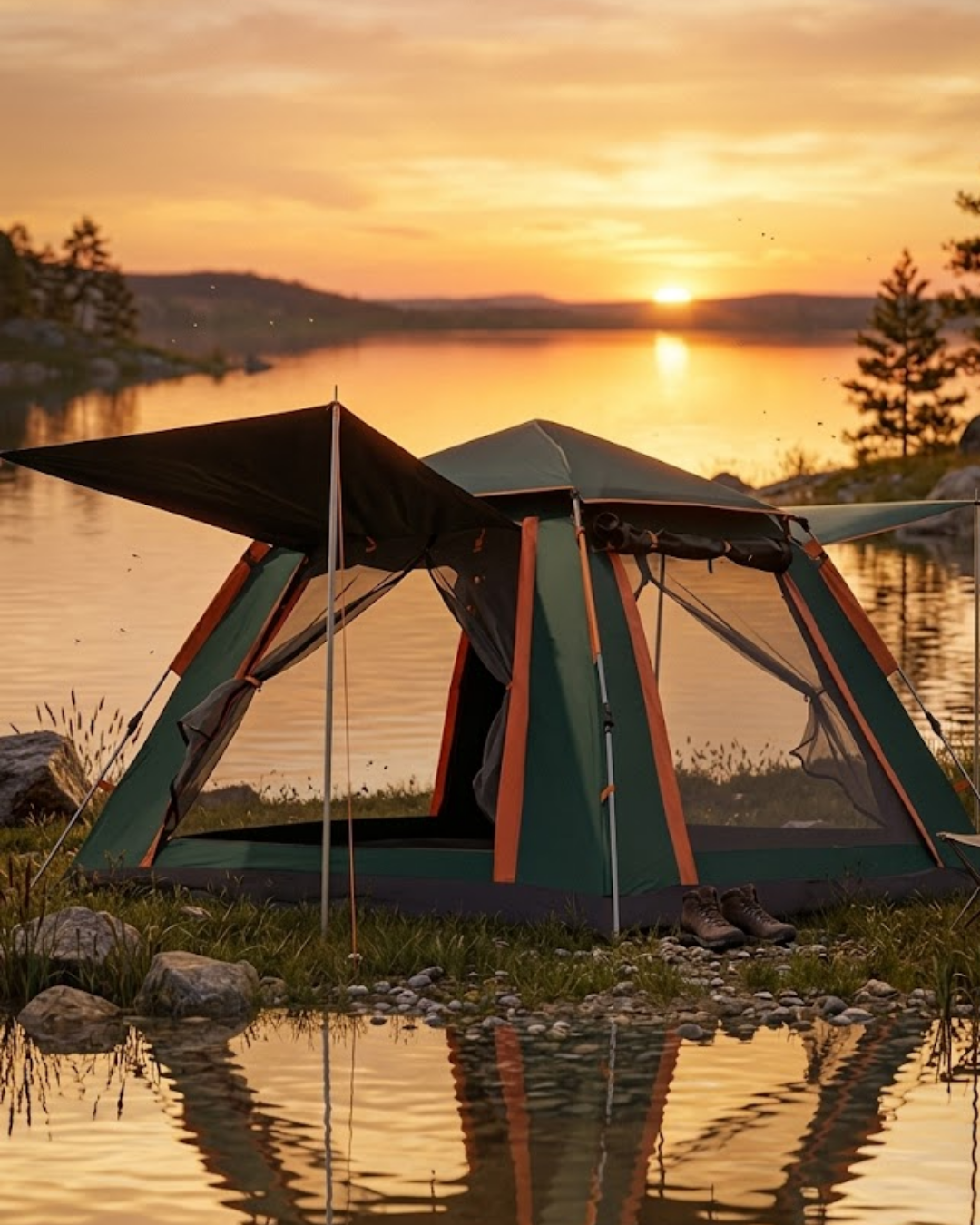4 5 Kişilik Kamp Çadırı Güneşlikli Suya Dayanıklı Geniş Hacimli Outdoor