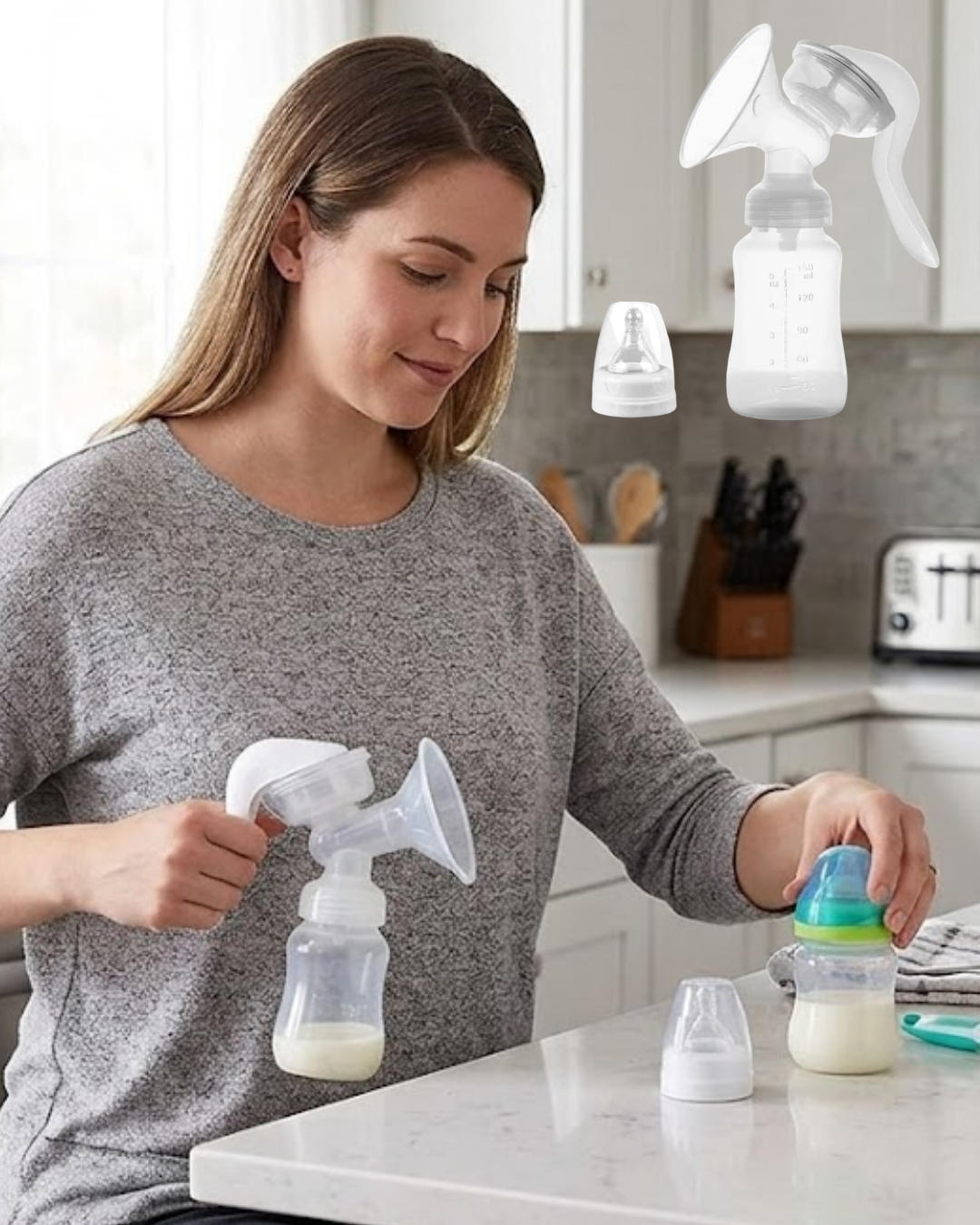 BPA İçermez Manuel Anne Sütü Pompası Biberon Başlıklı Ergonomik