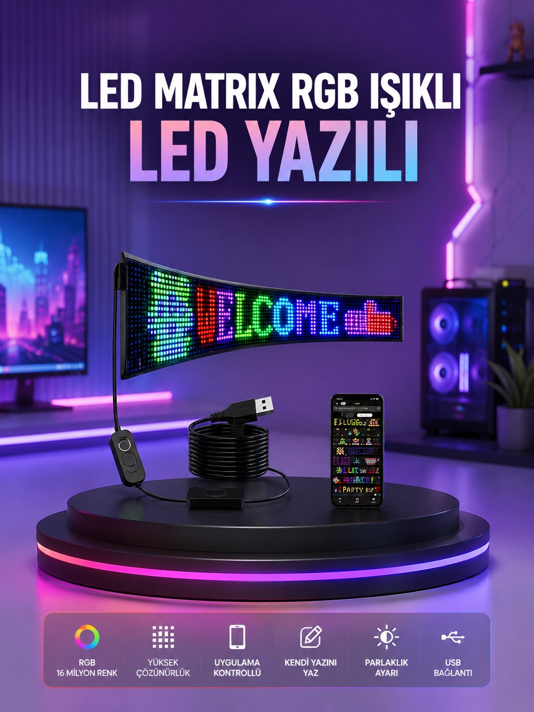 RGB LED Panel Renkli Işık Efektli Dekoratif Aydınlatma