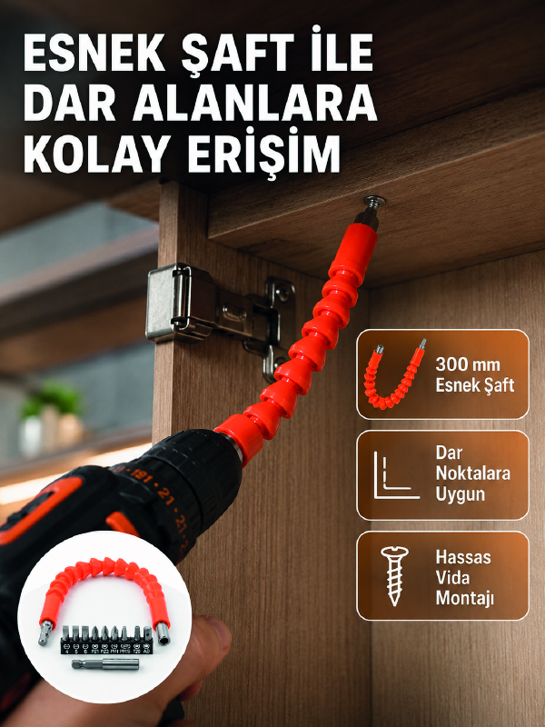 12 Parça Esnek Bits Uç Seti 300 mm Esnek Şaftlı Tornavida Uç Seti