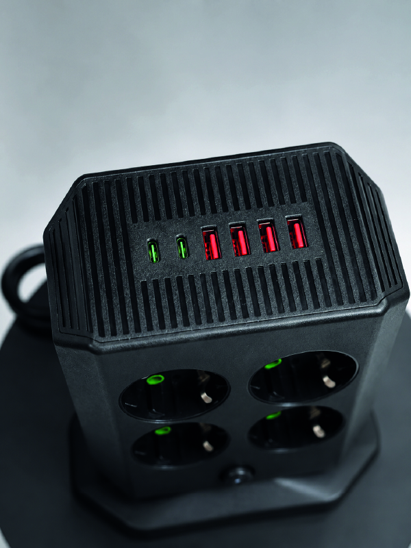 Çoklu Priz 8 Çıkışlı 4 USB 2 Type-C Anahtarlı Dikey Priz Kulesi