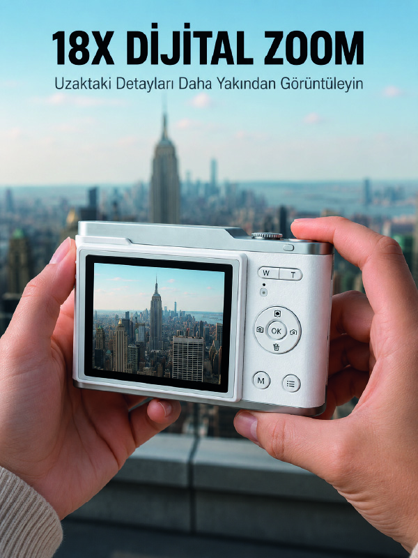 Kompakt Dijital Fotoğraf Makinesi Beyaz 18X Dijital Zoom Destekli
