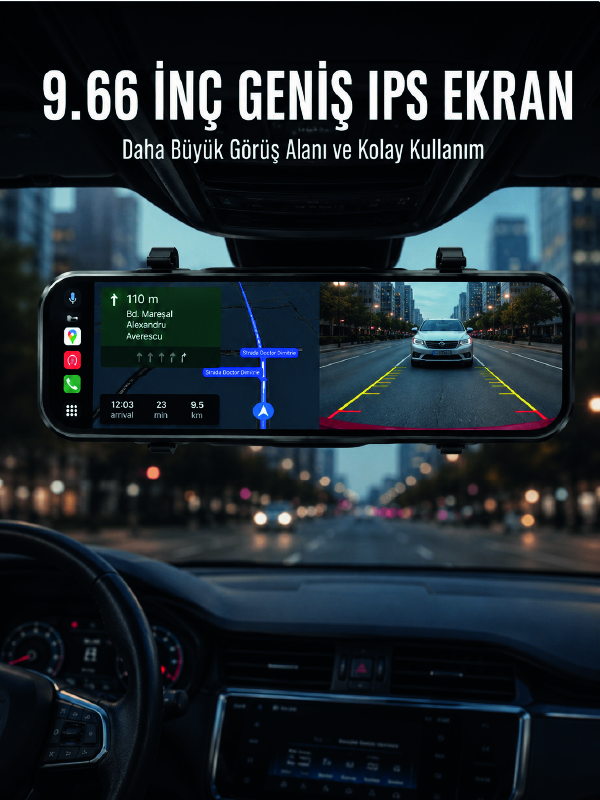 Araç İçi Ayna Carplay Dokunmatik Multimedya ve Kamera Kayıt Ekranı