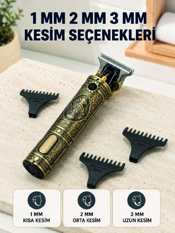 Profesyonel Saç ve Sakal Tıraş Makinesi 1500 mAh Bataryalı 1 2 3 mm Taraklı