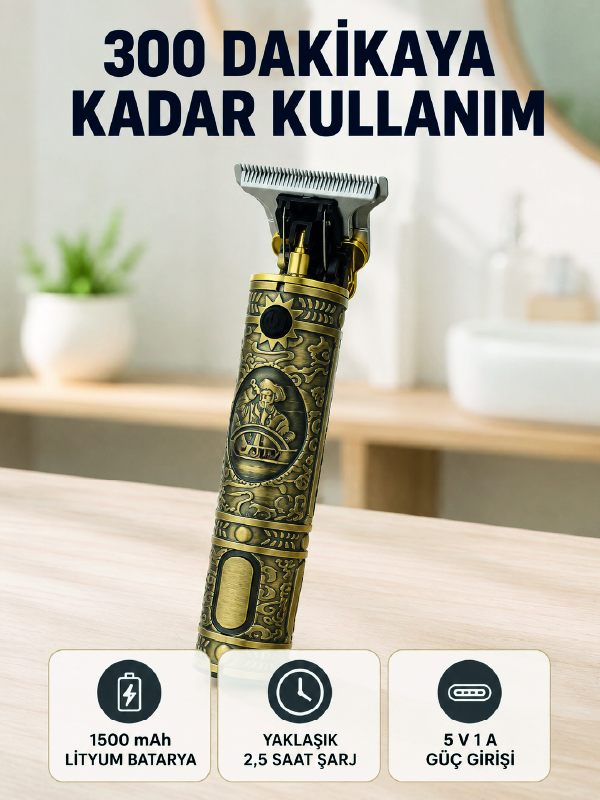 Kablosuz Saç Sakal Kesme Makinesi T Tipi Metal Bıçaklı 3 Kademeli Taraklı