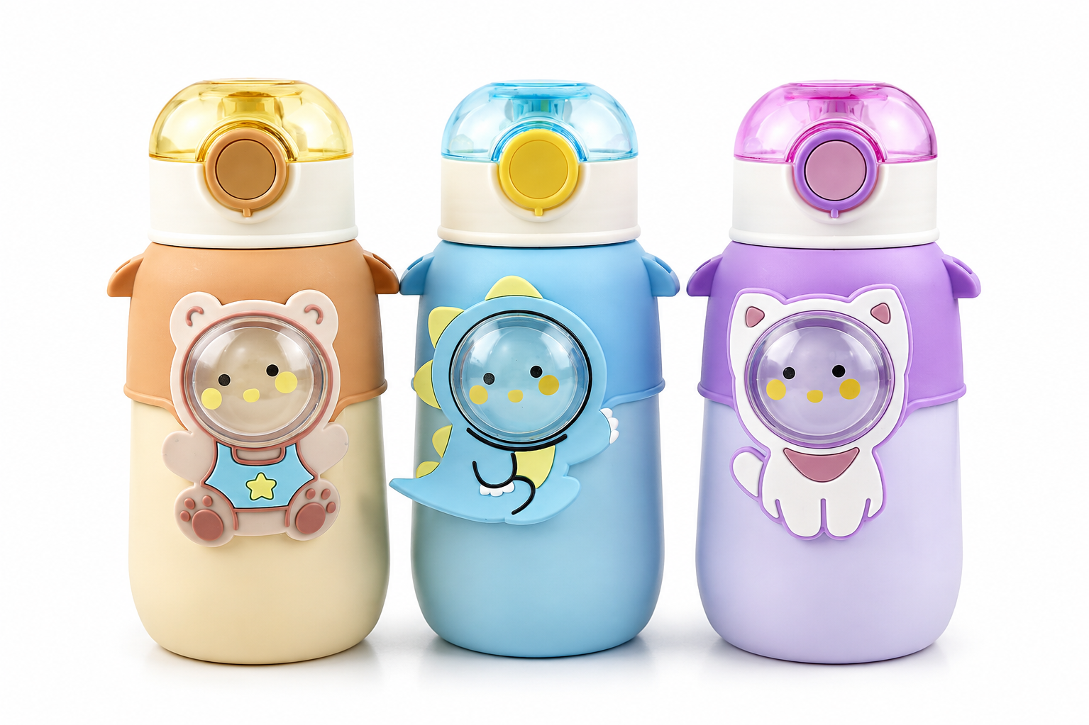 600 ML Pipetli Askılı Maskotlu Pastel Matara