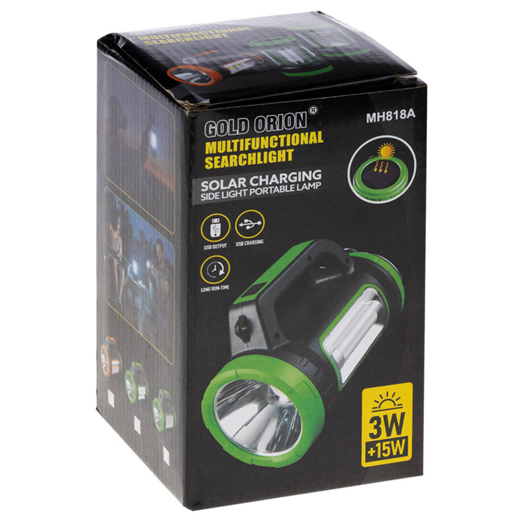 POWERMASTER MH-818A ŞARJLI + SOLAR 5 MODLU ÇOK FONKSİYONLU 3W+15W IŞILDAK EL FENERİ
