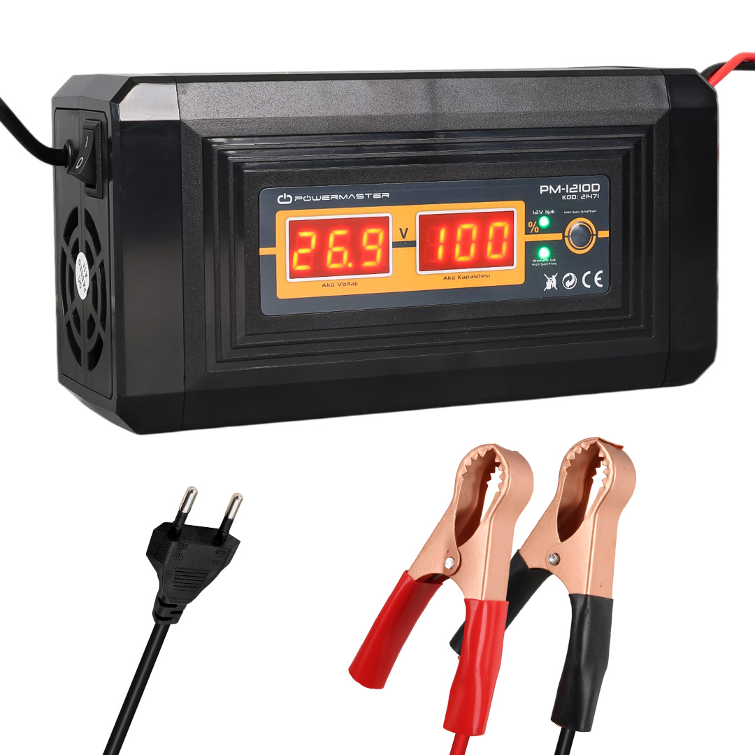 POWERMASTER SON-1210D 12 VOLT/24 VOLT - 10 AMPER DİGİTAL EKRANLI AKILLI KURU - ASİT - JEL AKÜ ŞARJ CİHAZI