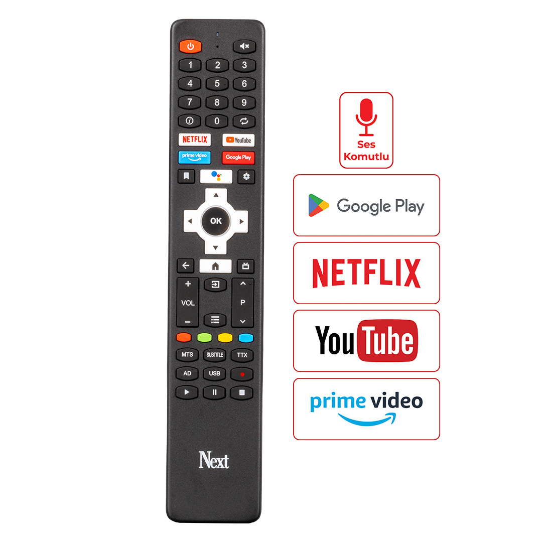 ORJINAL KL NEXT * VİVAX * CONTI NETFLIX-YOUTUBE-PRİMEVİDEO GOOGLE PLAY TUŞLU ANDROİD SES KOMUTLU LCD-LED TV KUMANDASI