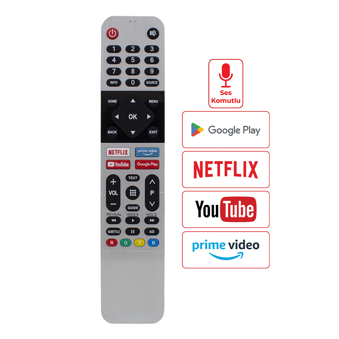 HUAYU KL RM-L1659 SES KOMUTSUZ ARÇELİK-BEKO-GRUNDIG NETFLIX-YOUTUBE-PRIME VIDEO-GOOGLE PLAY TUŞ  LCD LED TV KUMANDA