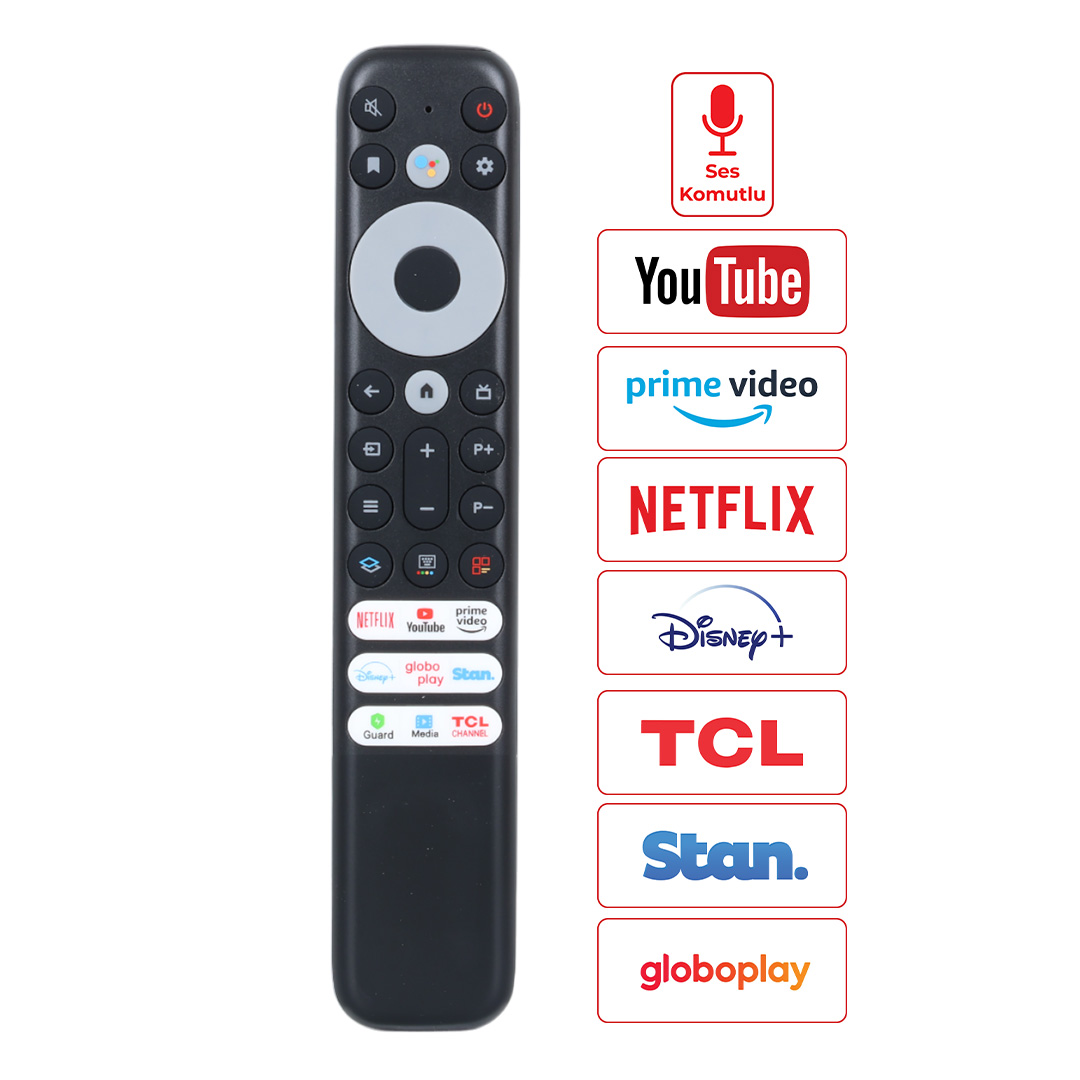 HUAYU KL TCL BT-C02  NETFLIX-YOUTUBE-PRIME VIDEO-DISNEY+ TUŞLU SES KOMUTLU LCD LED TV KUMANDA