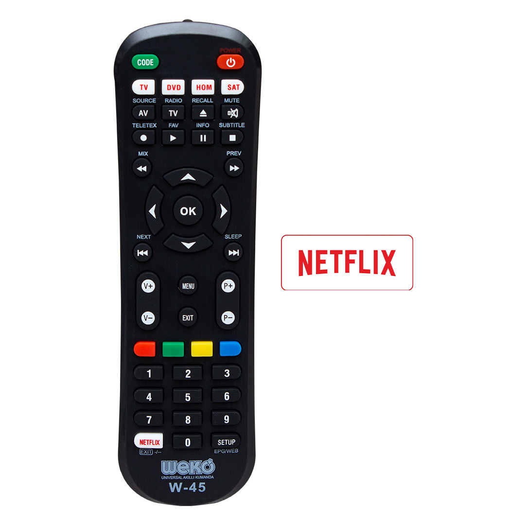 KA WEKO W-45 NETFLIX TUŞLU 4 IN 1 UNIVERSAL TÜM MODELLER ÖĞRENEBİLEN AKILLI KUMANDA
