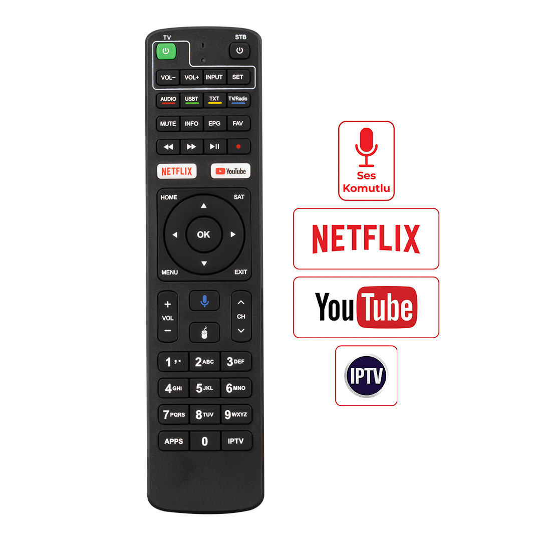 WEKO KR DREAMSTAR ANDROID NETFLIX-YOUTUBE TUŞLU SES KOMUTLU TV UYUMLU UYDU KUMANDASI (YAZISIZ)