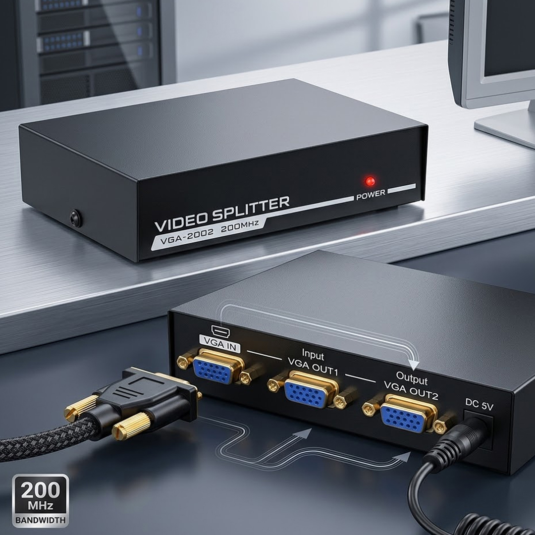 POWERMASTER PM-2502A 2 PORT 250 MHZ 1920X1440 VGA SPLITTER DAĞITICI