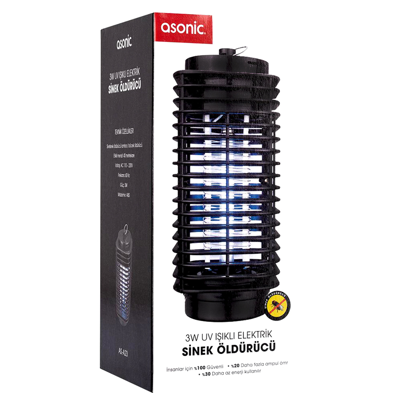 Asonic S23 Pro Siyah 3 Watt Led Mavi Işıklı Sinek Öldürücü                     