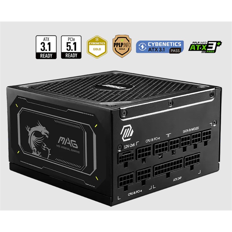 MSI MAG A1000GL PCIE5 II 1000W 80+ GOLD ATX 3.1 PCIE 5.1 POWER SUPPLY 