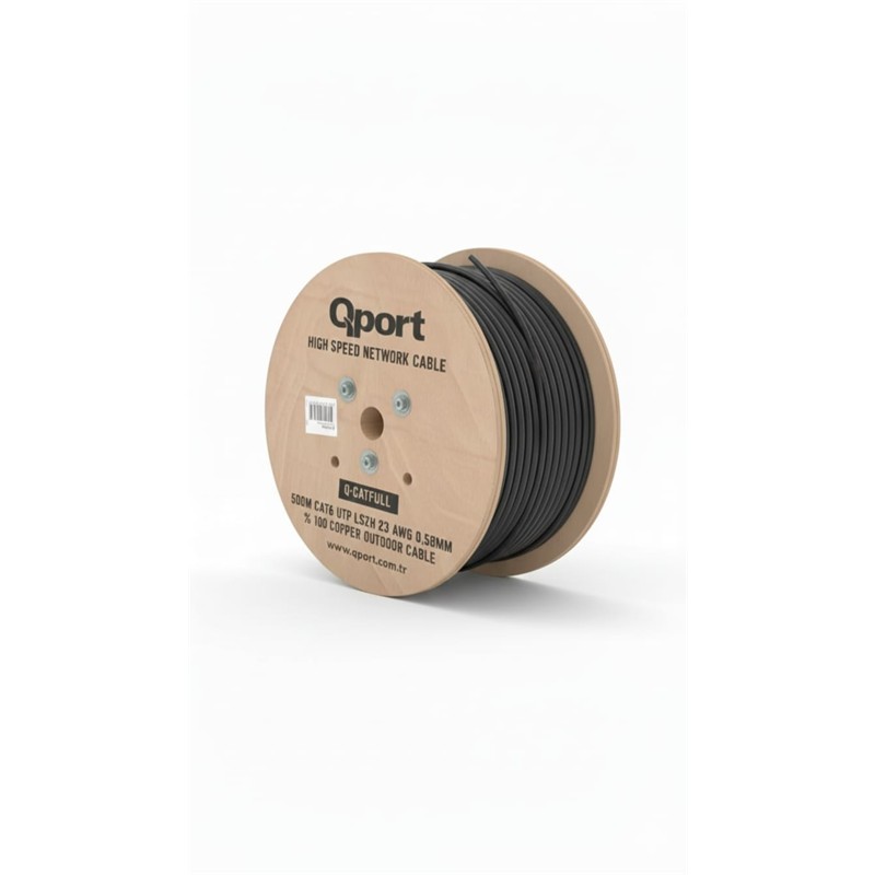 QPORT Q-CATFULL 500 M  LSZH CAT6 OUTDOOR  23AWG 0.58MM %100 BAKIR SİYAH KABLO 