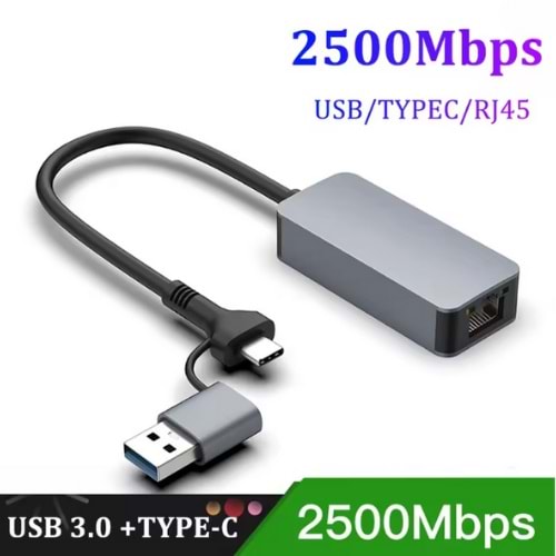 Kruxon ZR1144 USB/TYPE C 2.5G ETHERNET ÇEVİRİCİ