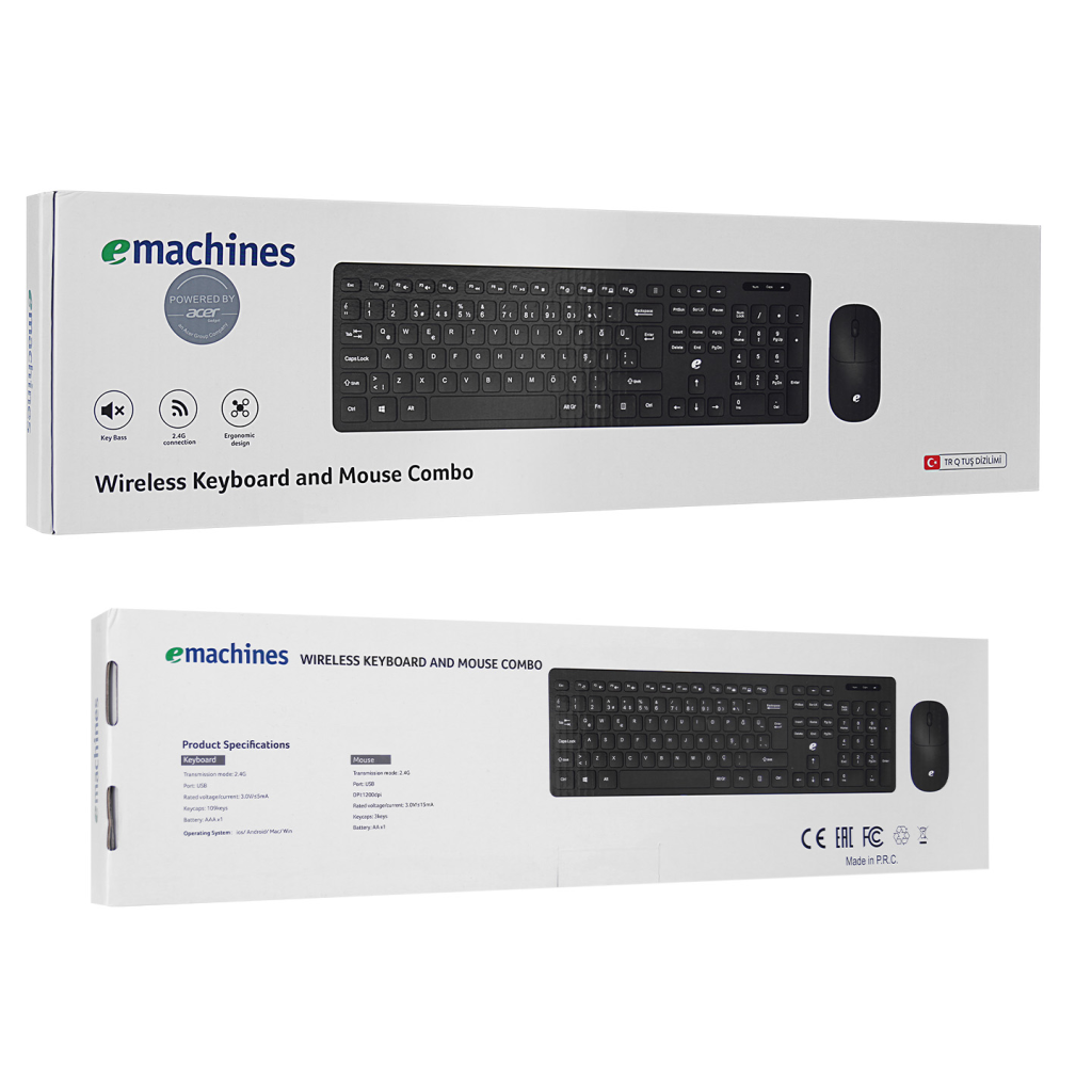 ACER eMachines, EAK920, Siyah, 2.4Ghz Kablosuz, Türkçe Q, Klavye Mouse Set