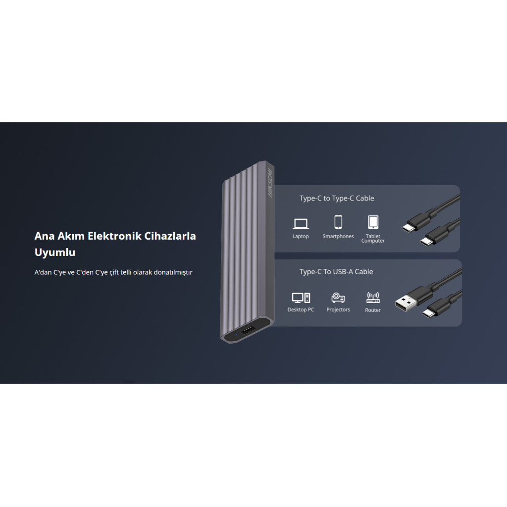 HIKSEMI ENCLOSURE, MDC1, 512GB, M.2 NVMe, USB 3.2 ve TYPE-C, 10Gbps, Alüminyum Taşınabilir Harici SSD