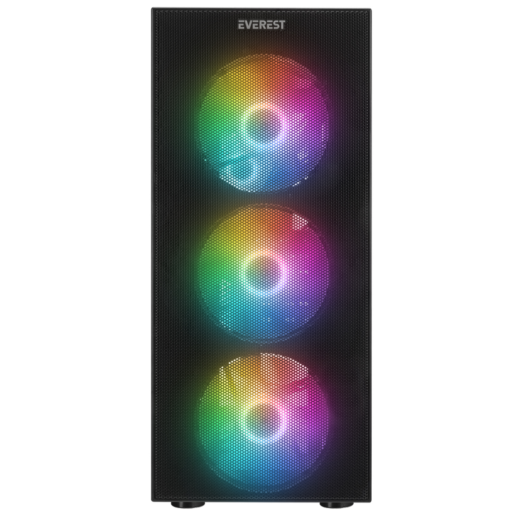 EVEREST FACED-V5, Mesh, 600W, 4x12cm Sabit Rainbow Fan, Temperli Cam Yan Panel, ATX, GAMING KASA