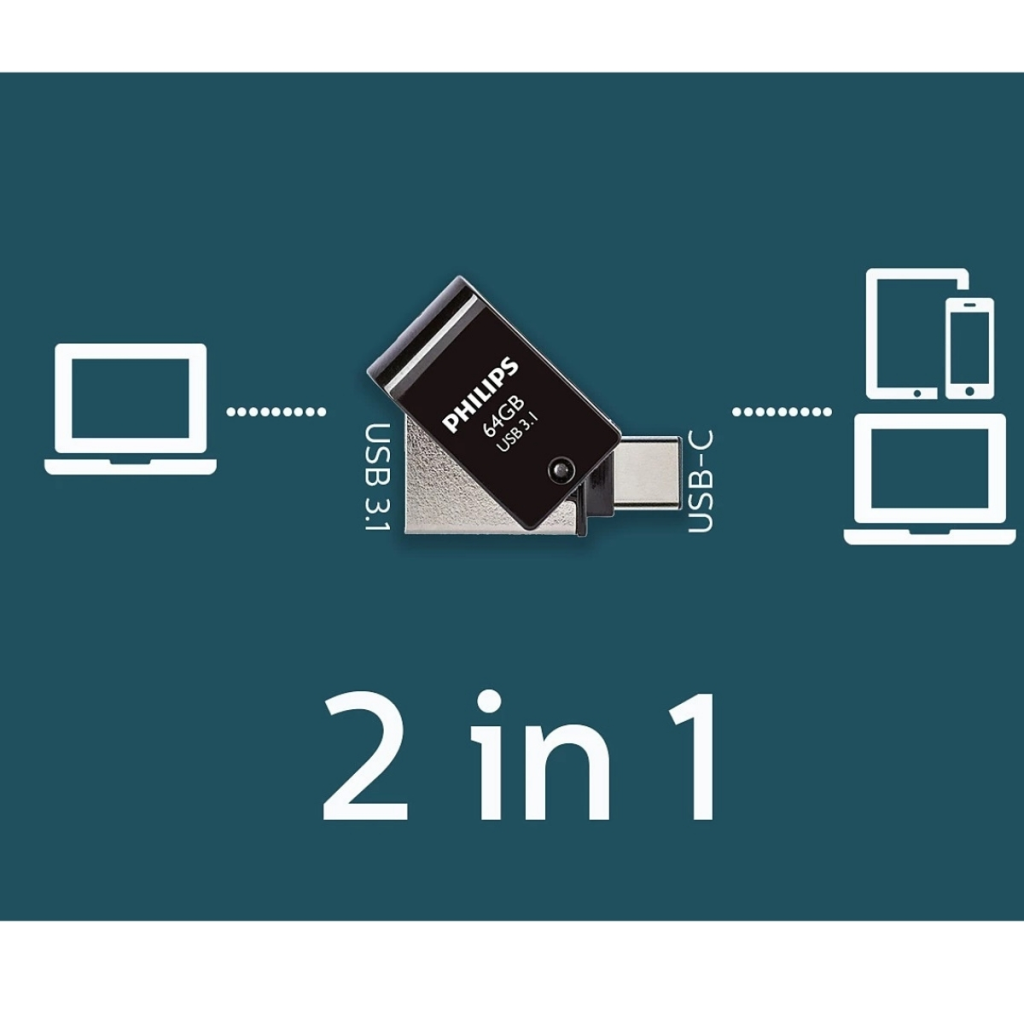 PHILIPS FM64DC152B, 64GB, USB 3.1 ve Type-C, İkisi Bir Arada, Gece Siyahı, Flash Disk