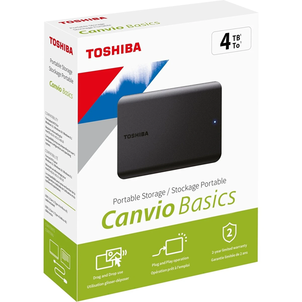 TOSHIBA HDTB540EK3CA, Canvio Basic, 4TB, 2.5" USB 3.2, Taşınabilir, Harici HDD, (Black)
