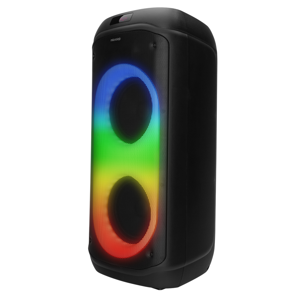 MICROLAB M61, 80W, Taşınabilir, BT/USB/AUX/TF/TWS, RGB Işıklı, 2400mAh Batarya, 2adet VHF Mikrofon, Karaoke/Parti, Bluetooth Speaker,