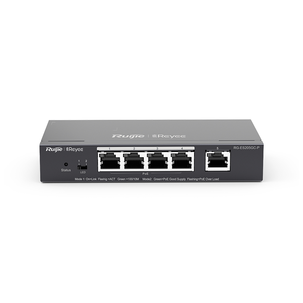 RUIJIE REYEE RG-ES205GC-P  5 Port GigaBit ,4X PoE  54W RUIJIE Colud Yönetilebilir Switch  Metal Kasa