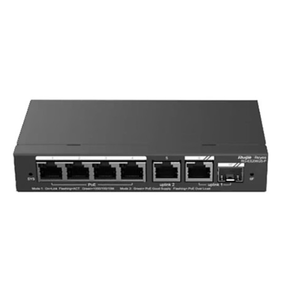 RUIJIE REYEE RG-ES206GS-P  6Port GigaBit ,4X PoE  54W, 1 Port Gİgabit Uplink, 1 Gİgabit Combo,  Colud Yönetilebilir Switch  Metal Kasa