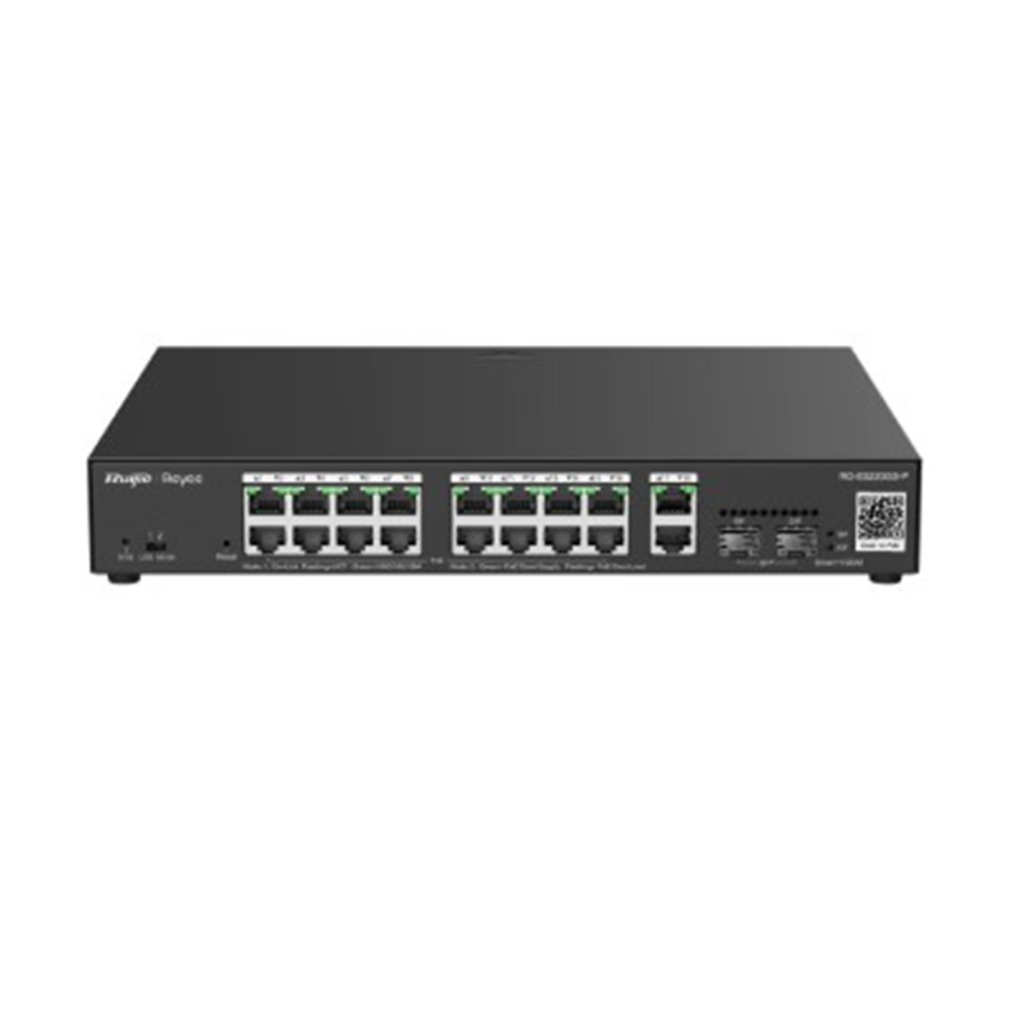 RUIJIE REYEE RG-ES220GS-LP 20Port, 16 Port Gigabit PoE, 130W, 2 Port Gİgabit Uplink, 2 Port SFP,  Colud Yönetilebilir Switch  Metal Kasa