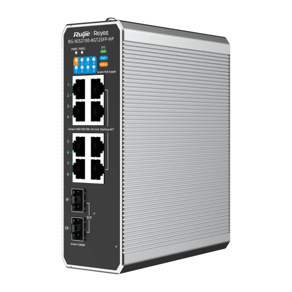 RUIJIE REYEE RG-NIS2100-8GT2SFP-HP 8 Port  GigaBit PoE, 240W,  2Port SFP, Endüstriyel Switch