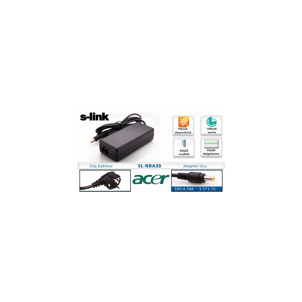 S-LINK SL-NBA30 19V 4,74A 5,5x1,75 Notebook Adaptö