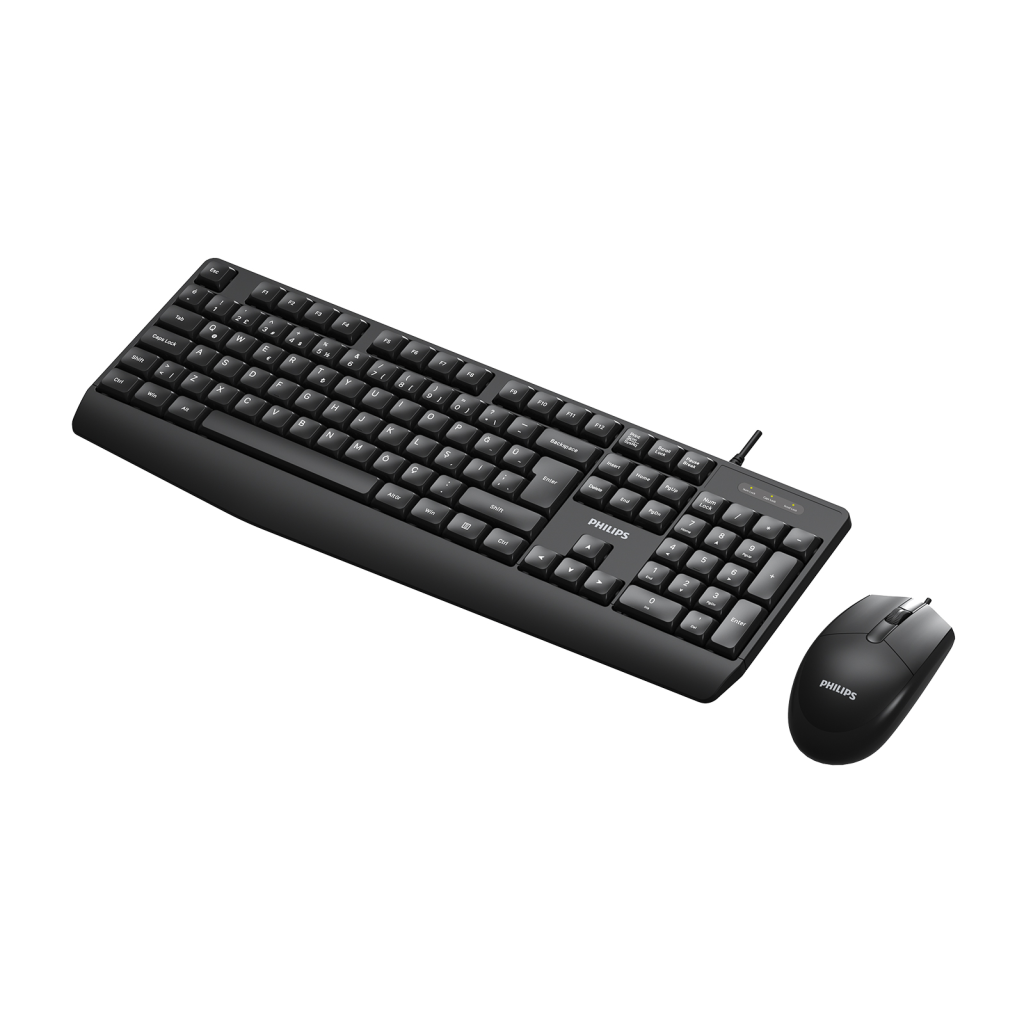 PHILIPS SPT6237B, Siyah, Türkçe Q, USB Kablolu, Klavye Mouse Set