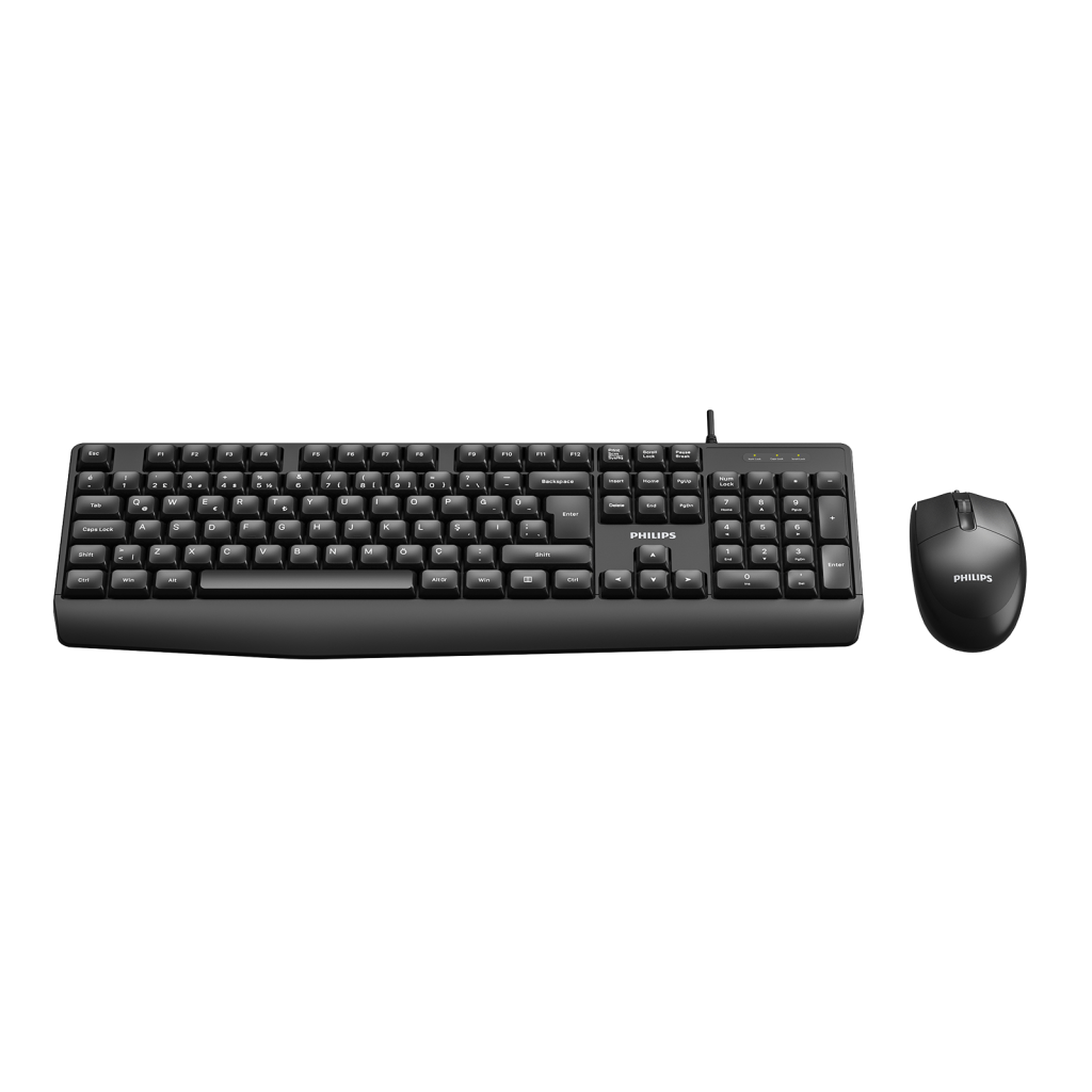 PHILIPS SPT6237B, Siyah, Türkçe Q, USB Kablolu, Klavye Mouse Set