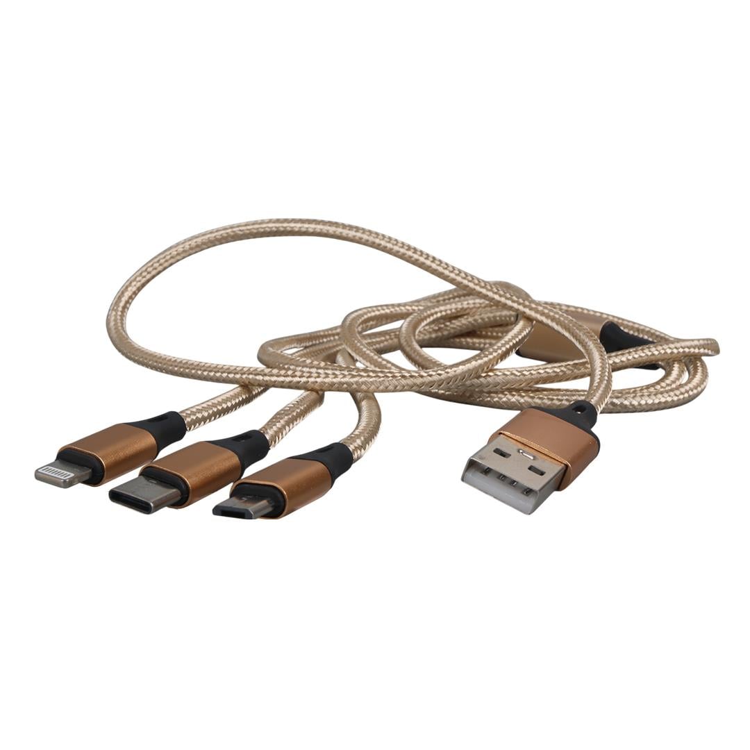 Powermaster PM-2368 Micro USB - Type-C - Lightning Şarj Ve Data Kablosu 2.1 Amper 110Cm Örgülü