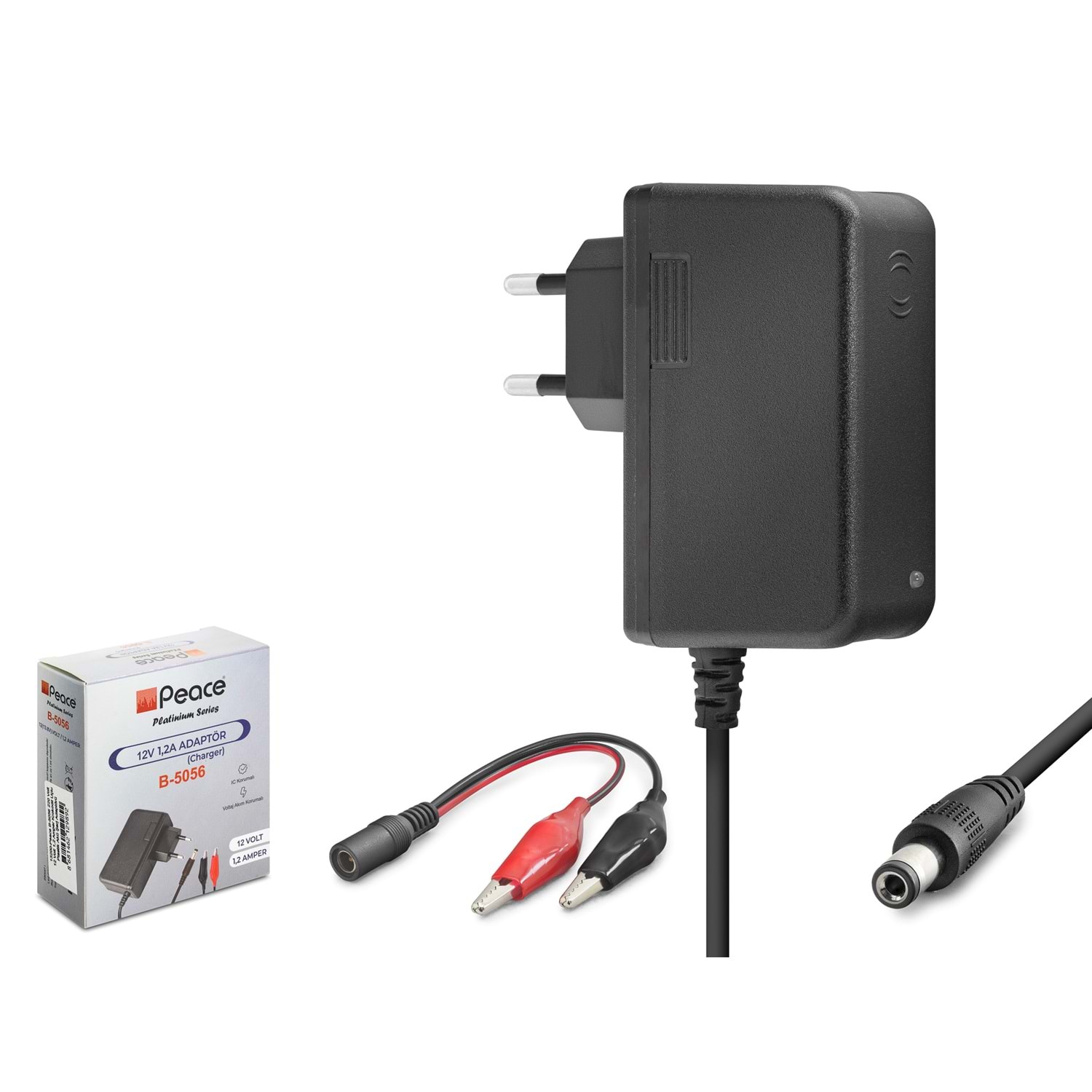 PEACE B5056 Akü Şarj Adaptörü 12V 1.2A 14.4W Krokodil Uç Siyah