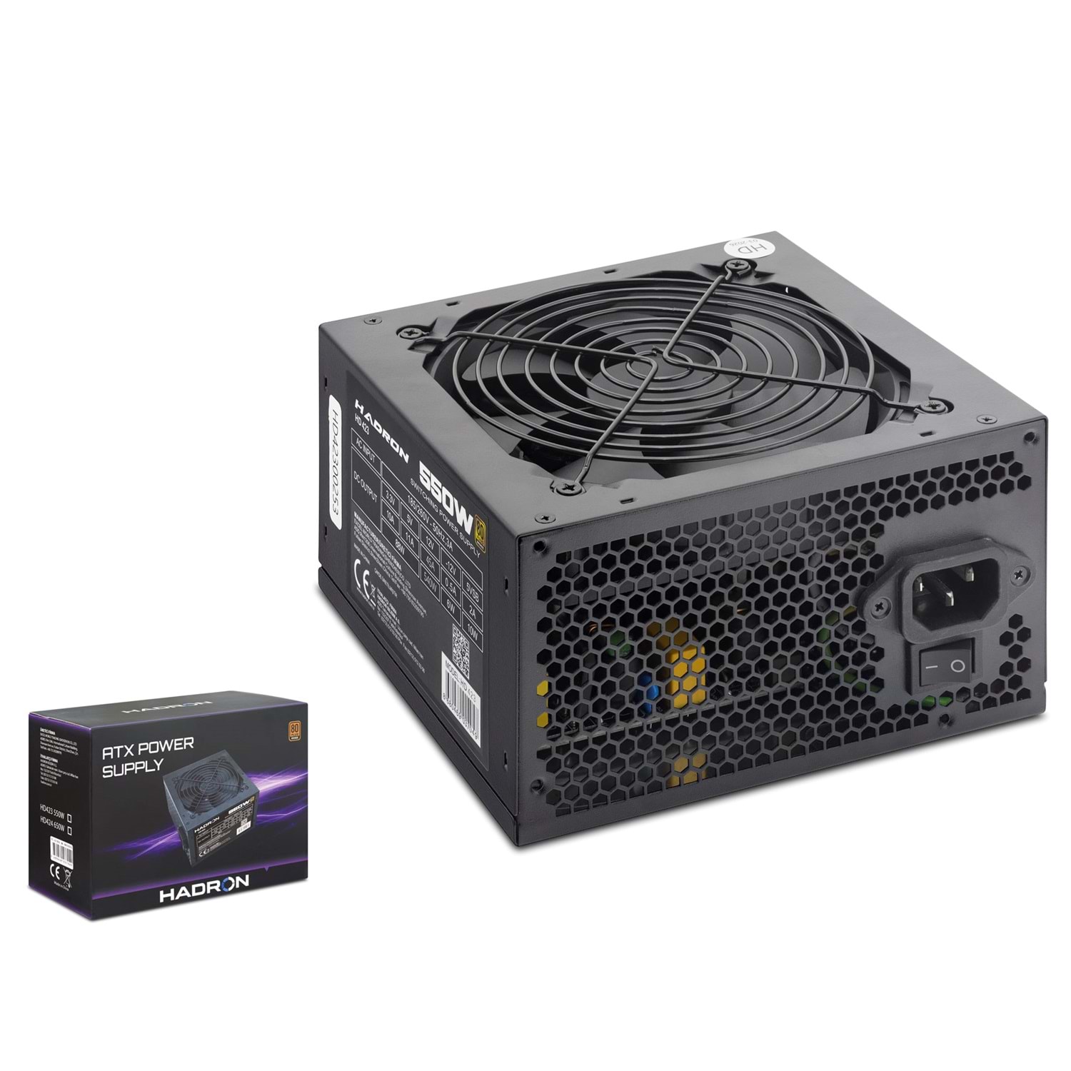 HADRON HD423 PC Power Supply Güç Kaynağı 550W 12 cm Fan ATX 80 Plus Siyah