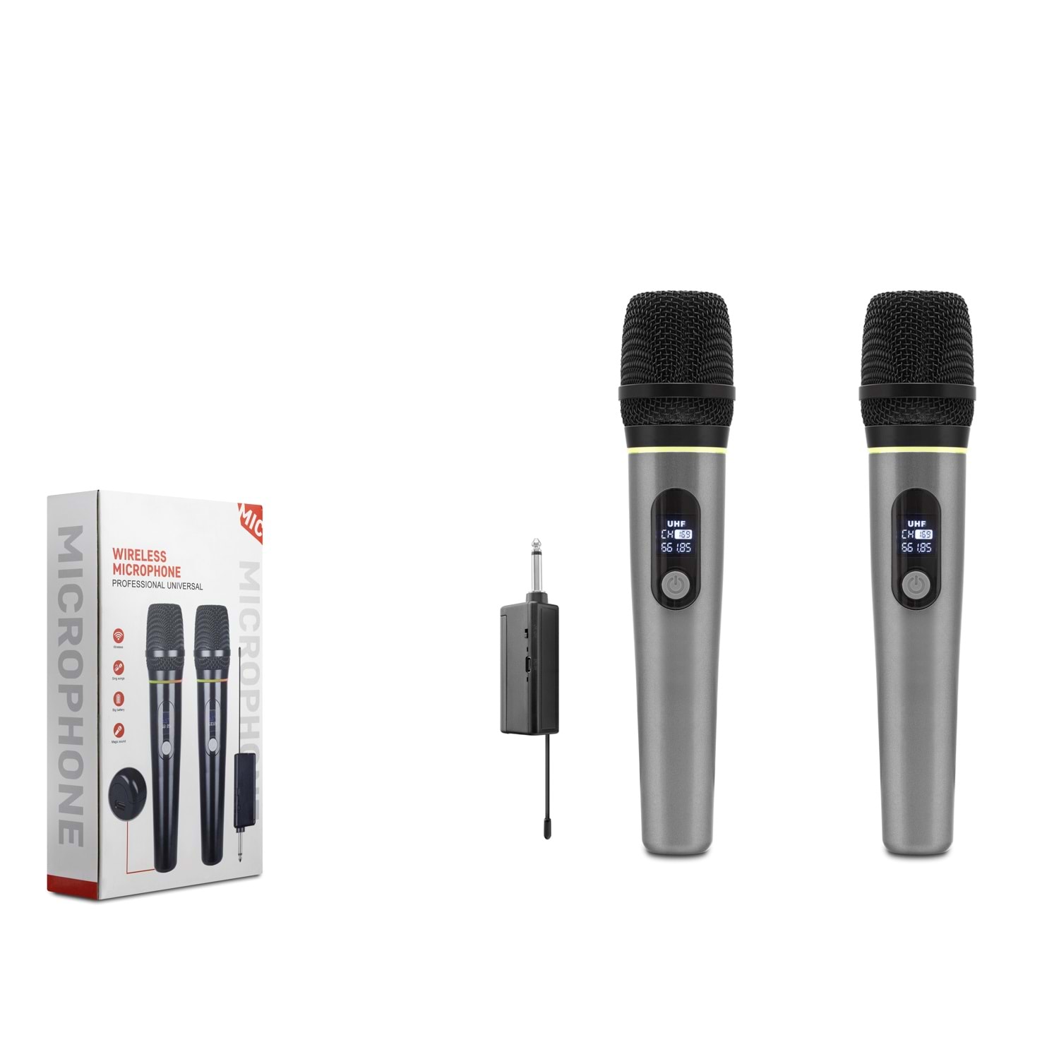 HADRON HDX2791G UHF Kablosuz 2 Mikrofonlu 6.35 mm Set Gri