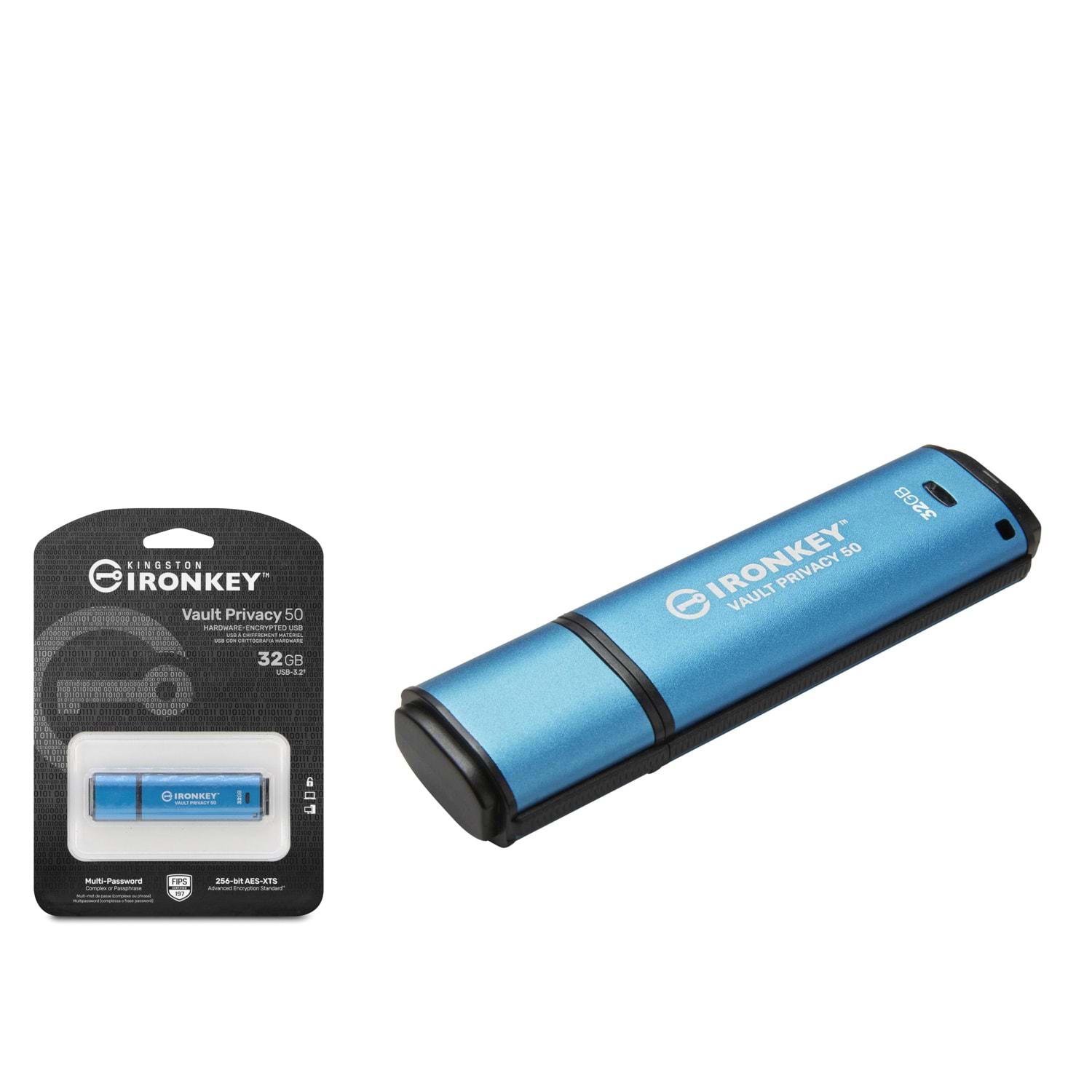 KINGSTON IKVP50C 32 GB USB Type-C 3.2 Gen 1 IronKey Vault Privacy 50C Flash Bellek Mavi