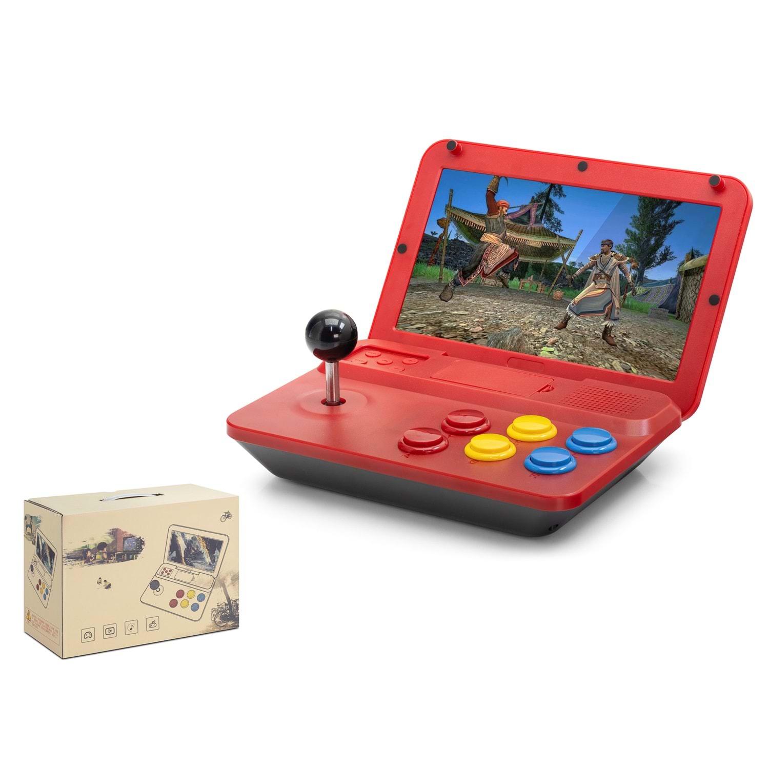 Kruxon ND753 Retro Mini Arcade El Oyun Konsolu 10 İnç Katlanabilir Ekran Kırmızı