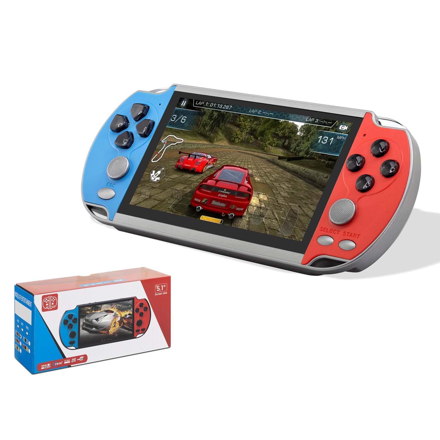 Kruxon ND755 Retro El Oyun Konsolu 5.1 İnç Ekran 64 GB Kart Destekli Kırmızı Mavi