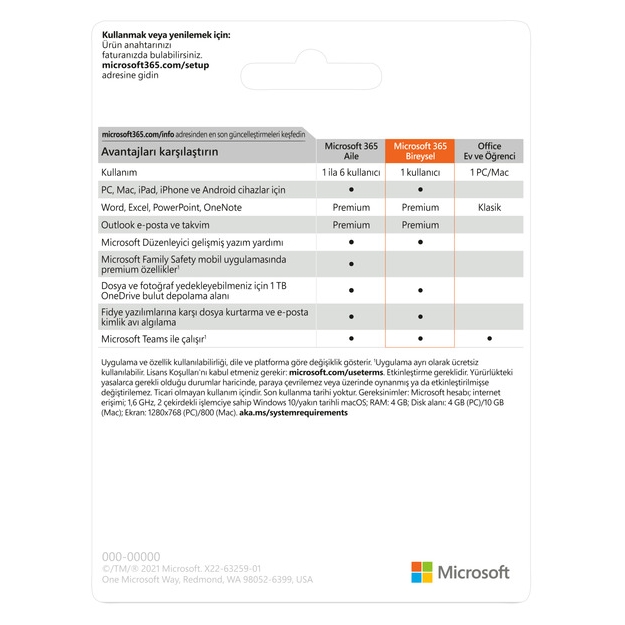 MICROSOFT OFFICE 365 BİREYSEL QQ2-00006 ELEKTRONİK LİSANS