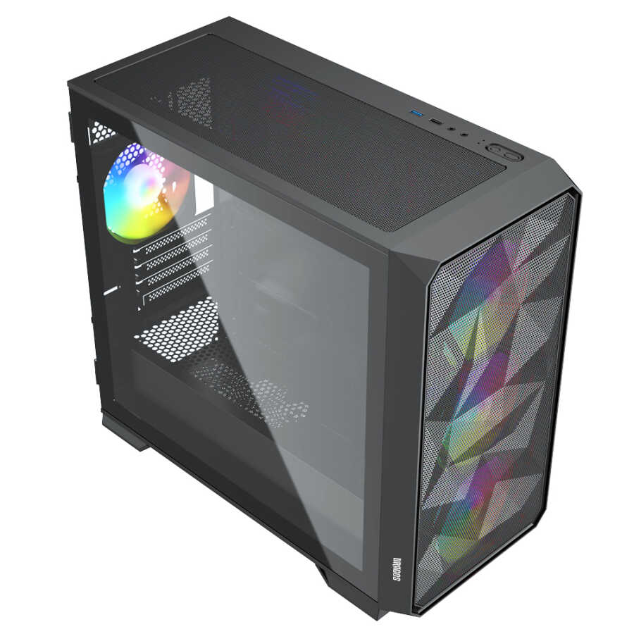 DRAGOS DİAMOND 600W 80+ 4x12CM ARGB FAN MICRO ATX TEMPERED GLASS USB3.0 SİYAH GAMING KASA