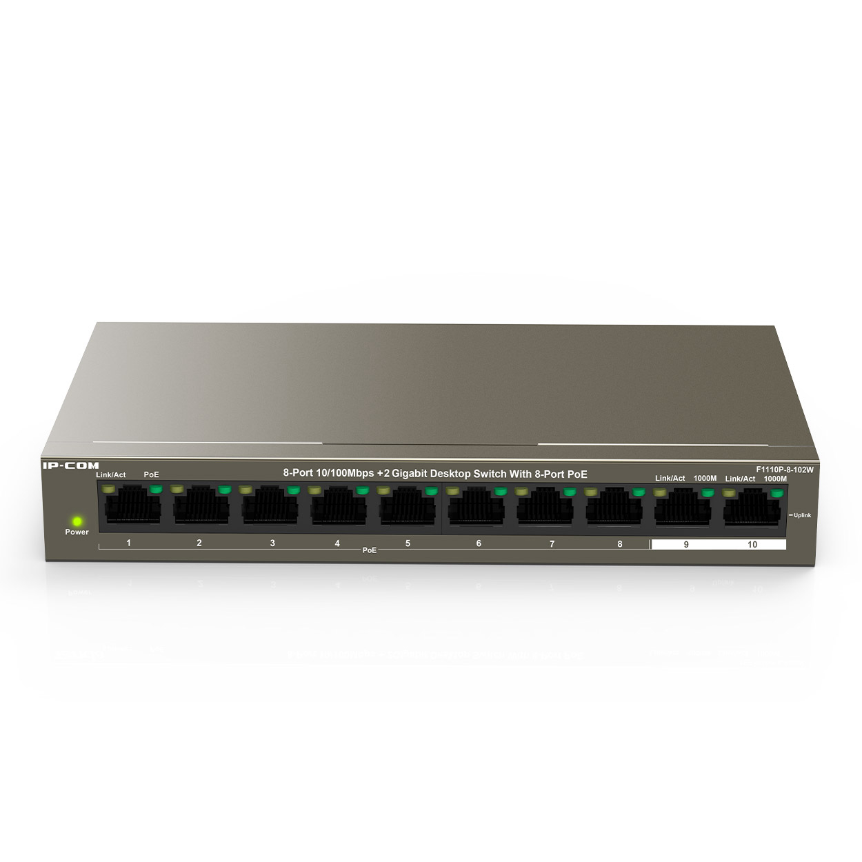 IP-COM F1110P-8-102W 8 PORT 10/100 8 PORT POE 2 PORT GIGABIT UPLINK 102W YONETILEMEZ DESKTOP SWITCH