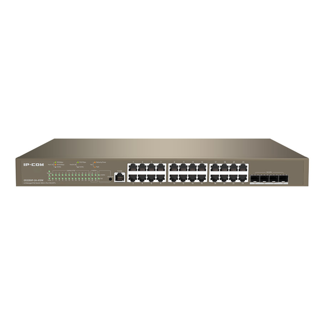 IP-COM G5328XP-24-410W 24 PORT 10/100/1000 24 PORT POE 4X10G SFP 370W LAYER 3 YÖNETİLEBİLİR RACK MOUNT SWITCH