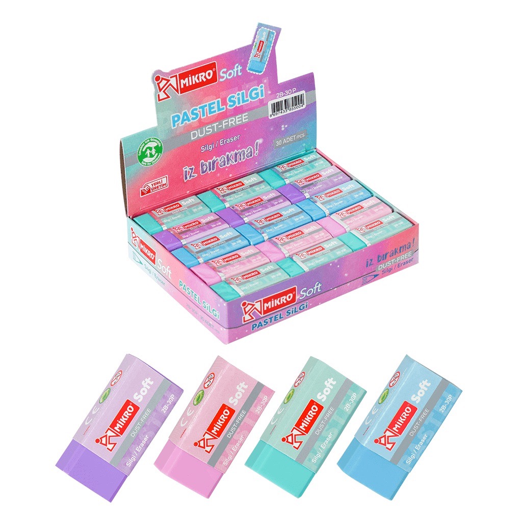 MİKRO 2B-30P PASTEL SOFT SİLGİ 30'LU*50