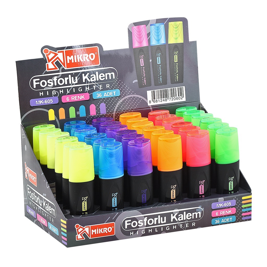 MİKRO MK-605-36 RENKLİ FOSFORLU KALEM 36'LI *16